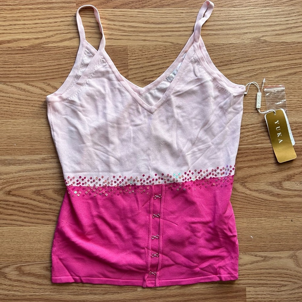 NWT Women’s Yuka Pink Tank Top V-Neck With Sequins Size M